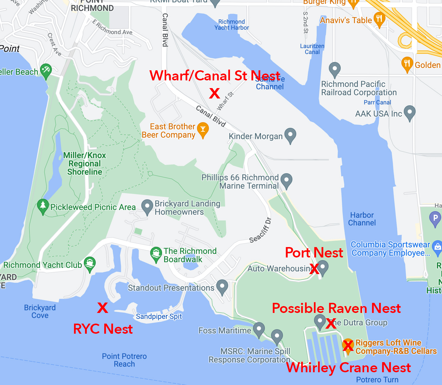 Map of local nests